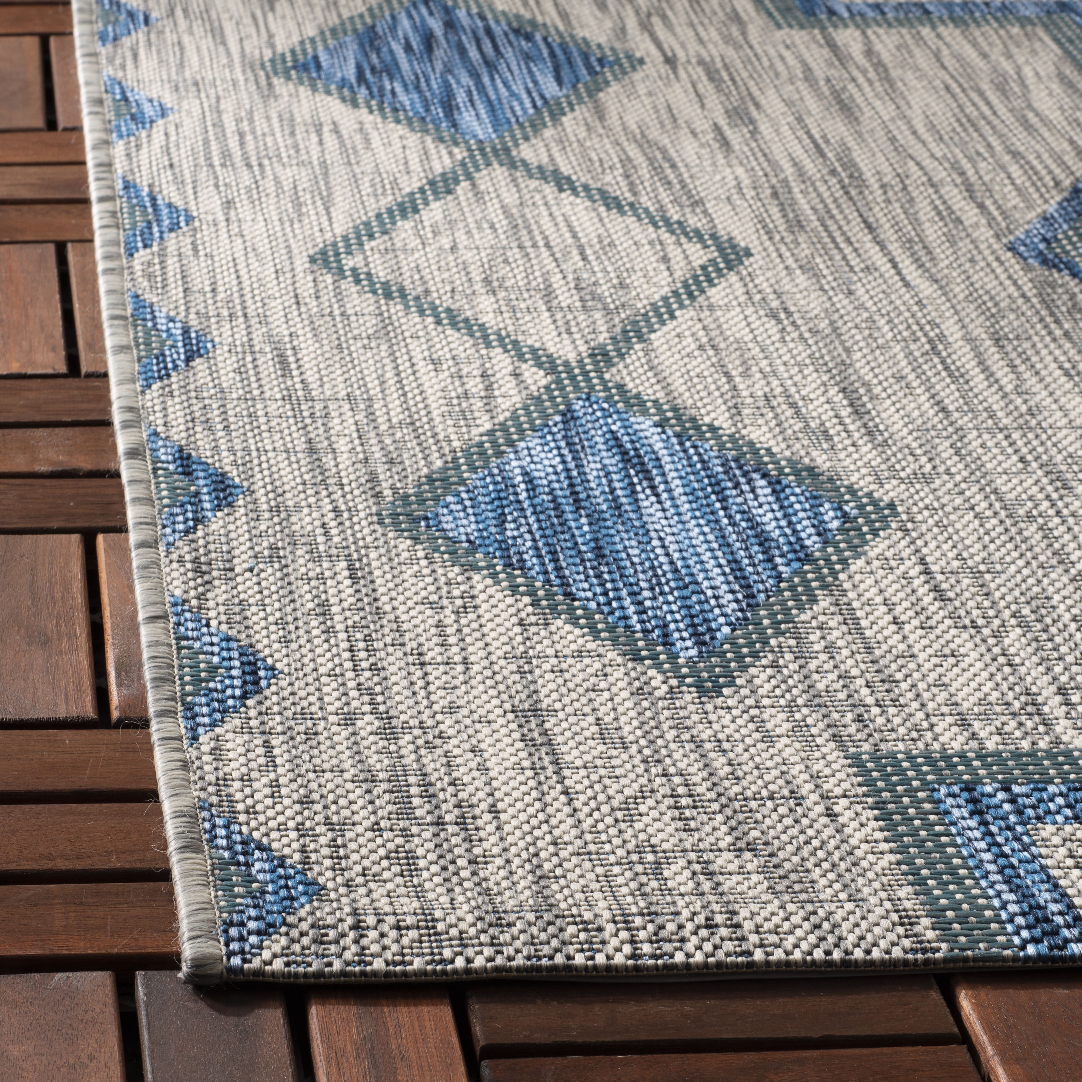 SAFAVIEH Courtyard Floella Geometric Indoor/Outdoor Area Rug, Grey/Aqua, 8' x 11'