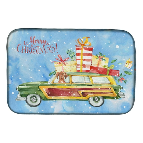 Merry Christmas Vizsla Dish Drying Mat