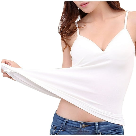 Wlynlyn Womens Tank Tops Built in Bra Sleeveless Shirts Deep V Neck Camisole Top Soft Comfy Undershirts Vest XL