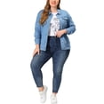 thumbnail image 2 of Unique Bargains Women's Plus Size Long Sleeve Button Front Washed Denim Jacket, 2 of 6