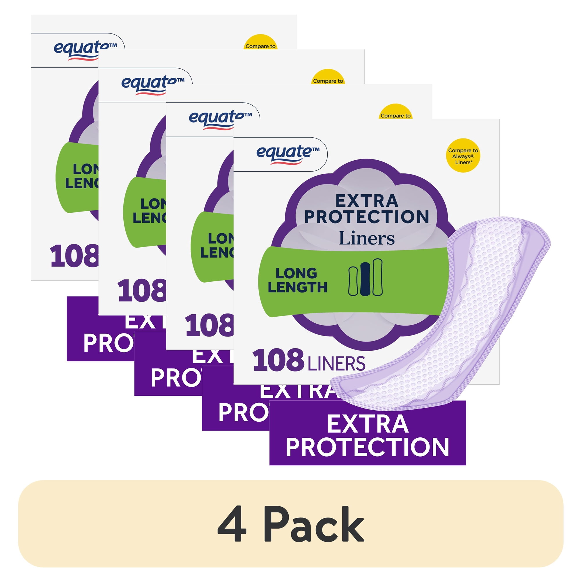 (4 pack) Equate Extra Protection Everyday Panty Liners, Long Length, 108 Count