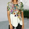 thumbnail image 2 of USSUMA Plus Womens Tops Dressy Casual Vintage Irregular Hem Crewneck Women's Tunics Floral Print Graphic Basic Tee T Shirts for Women Short Sleeve Summer Blouses Trendy, 2 of 5