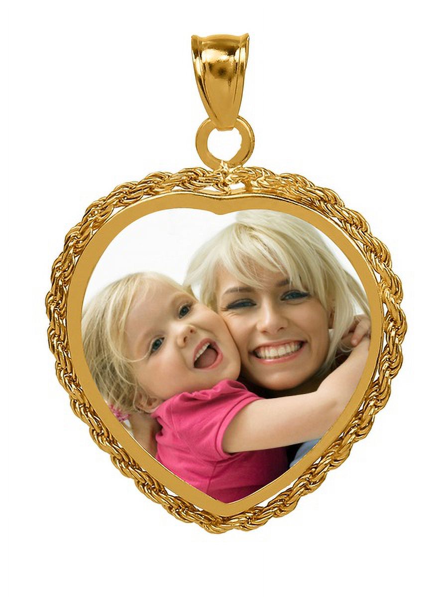 Personalized Heart-Shaped Color Photo Mother of Pearl Charm. With Rope Border