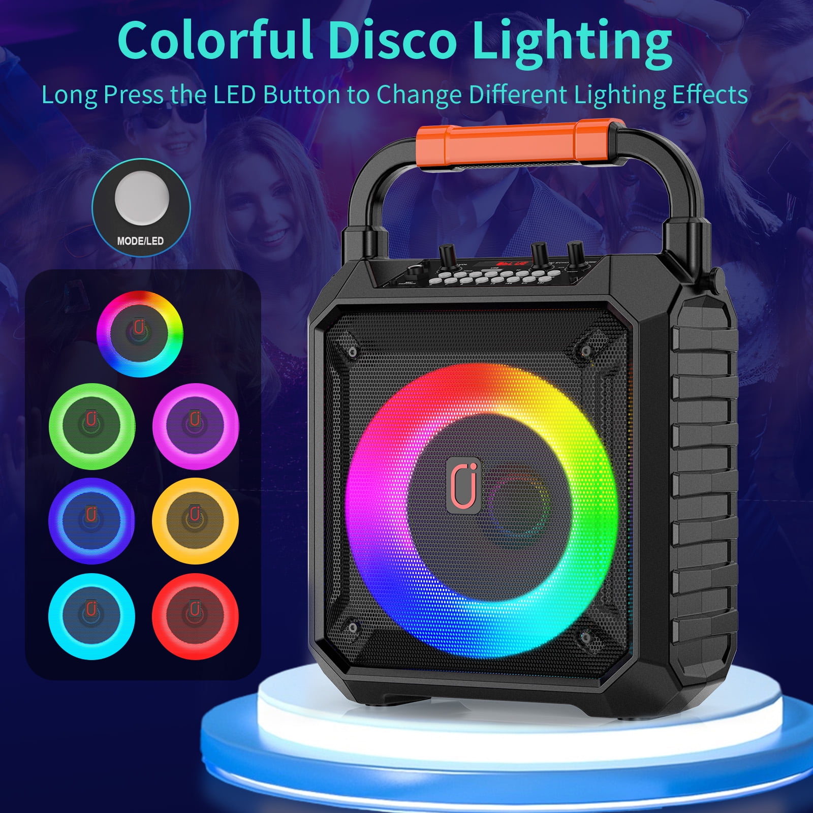 FanFun Portable Party Speaker with Microphones, Stereo Sound Bluetooth Speaker with Colorful Led Lights for Outdoor/ Home and Travel, 12H Playing