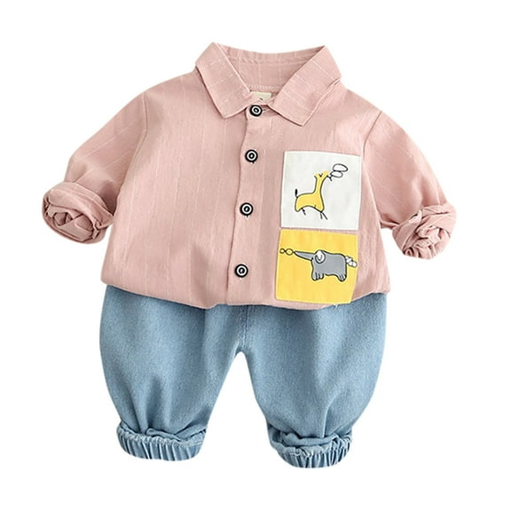 Entyinea Toddler Baby Boy Fall Winter Clothes Long Sleeve Tops Pants Set Fall Winter Outfits Set Pink 110