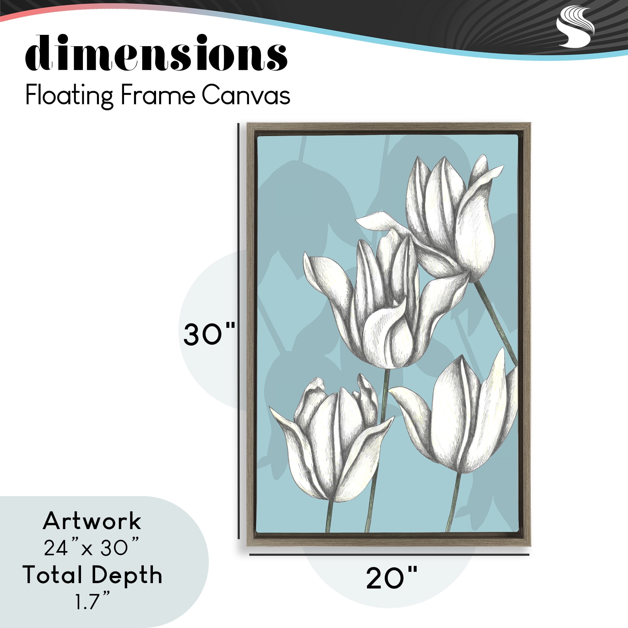 Sketched Tulips Keep Growing Brown Framed Floater Canvas Wall Art, design by Cecilia Battaini