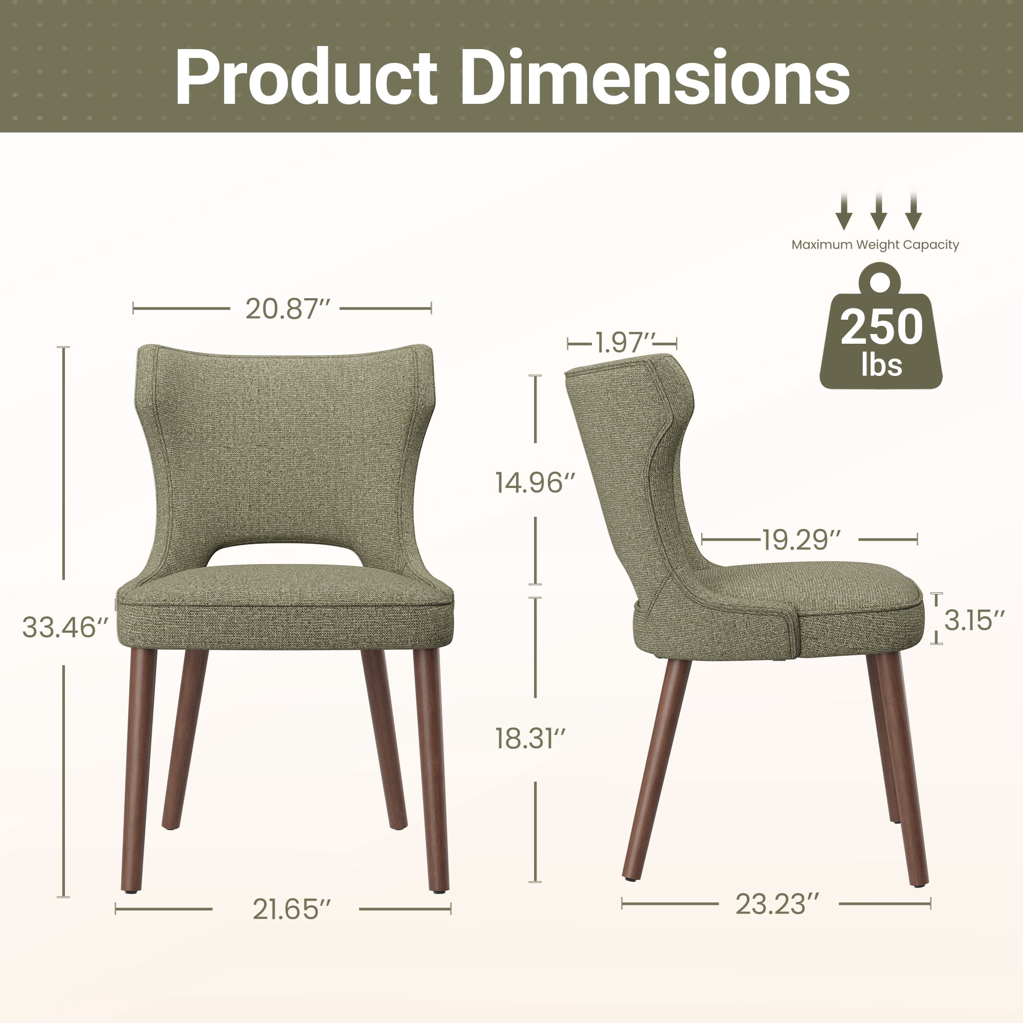 EOP Modern Fabric Upholstered Dining Chairs Set of 4, Wingback Dining Side Chairs with Solid Wood Legs, Farmhouse Dining Room Chairs for Dining Kitchen Living Room, Green