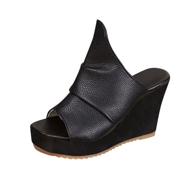 Style Fashion Summer Womens Fashion Casual Spring And Summer Style Outer Wear Solid Color Fish Mouth Open Toe One-Foot Thick Bottom Wedge Slippers