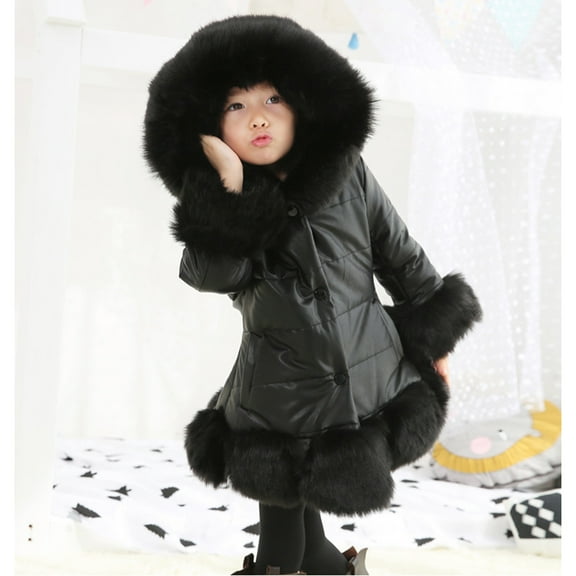 Kids Outerwear Coats Kids Little Girl's Thicken Coat Winter Warm Faur Leather Button Down Jacket With Hood Long Sleeve Outerwear