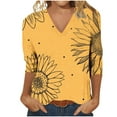 thumbnail image 6 of ZQUUVOU Womens T-Shirts Printed Casaul 3/4 Sleeve V-Neck Tunic Blouse(G-Yellow,2XL), 6 of 8