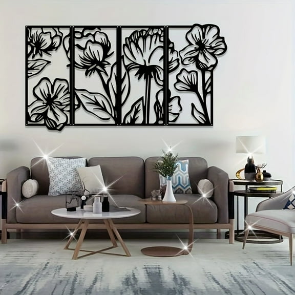 4-Piece Flower Metal Wall Art - Iron Decorative Murals for Indoor/Outdoor Use | Perfect for Living Room, Bedroom & Garden Decor