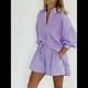 thumbnail image 4 of Conjuntos de Verano de 2 Piezas para Mujer: Camisetas A Rayas con Mangas Abullonadas y Botones, Pantalones Cortos A Juego y Conjuntos Casuales Púrpura S, 4 of 8