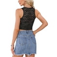 thumbnail image 3 of INSPIRE CHIC Valentine's Day Women's Top Floral Lace Sleeveless Deep V Neck Sheer Cropped Cami Tank Tops XS Black, 3 of 6