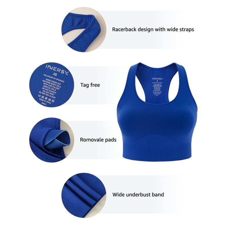 INNERSY Women's Sport Bra Padded Racerback Mid-Low Impact Workout Bra  Fitness Yoga Tops (XL, Royal Blue) 