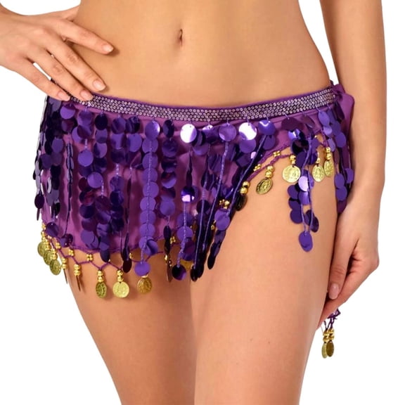 Belly Dance Hip Scarf, Belly Dancing Skirt Wrap with Gold Coins for Women Dance Music Festival Performance