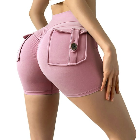 Sevpuikl Women Scrunch Butt-Lifting Shorts with Buttoned Pockets High Waist Yoga Workout Gym Athletic Style