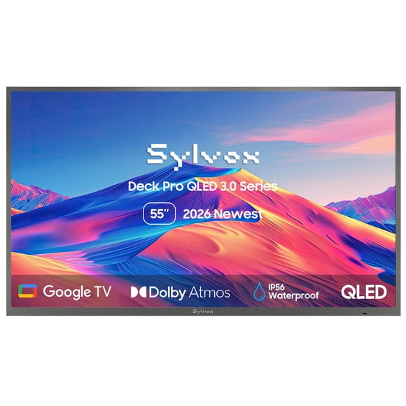 SYLVOX Outdoor TV, 55'' QLED TV, 4K UHD 1000nits High Brightness Smart TV, IP56 Waterproof TV for Partial Sun, Google TV with Dolby Atmos, Support Google Assistant, Chromecast, (Deck Pro QLED 3.0)
