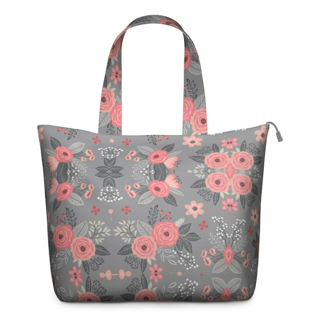 Floral Print Large Capacity Weekender Bag, Durable Carry-On Tote with Zipper Closure for Women Travelers