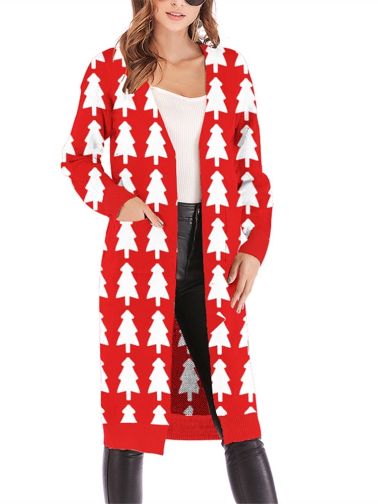 Christmas Tree Print Women Open Front 