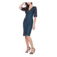 JS COLLECTION Womens Mesh Embroidered 3/4 Sleeve Boat Neck Knee Length Sheath Dress
