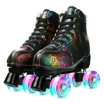LEAFIS Roller Skate, Adult Teen Classic High Top Skates with Light up Wheels, Black, Women's 8.5
