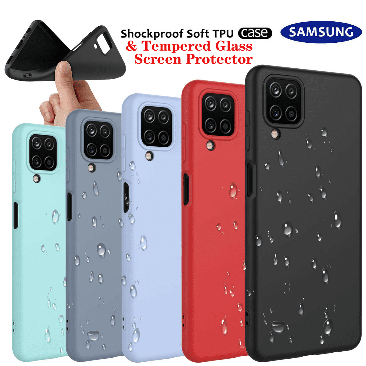 Slim Hybrid Case with Screen Protector for Galaxy A12/A13 Red
