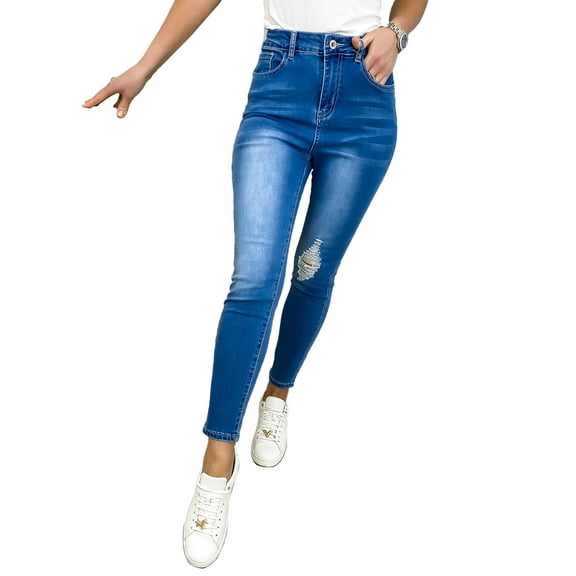 Women's High Waisted Skinny Ripped Jeans Stretch Distressed jeans for women, Light Denim, Large