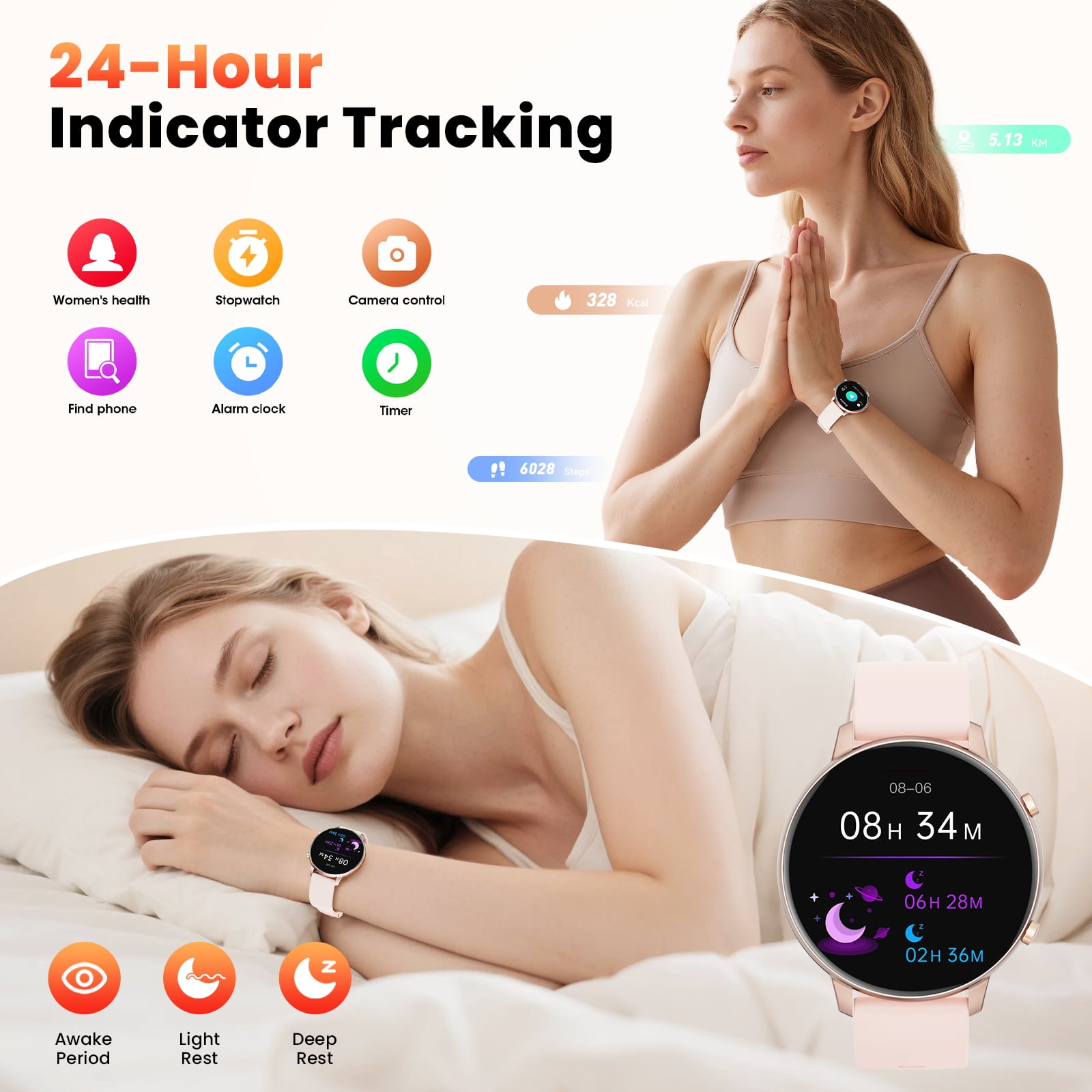 Smart Watch for Women, 1.39" Fitness Tracker with Bluetooth Calls(Answer&Make&Message Reminder), Smart Watch Fits for Android and iPhone, IP67 Waterproof, 100+ Sport Modes Smartwatch, for Gift, Pink
