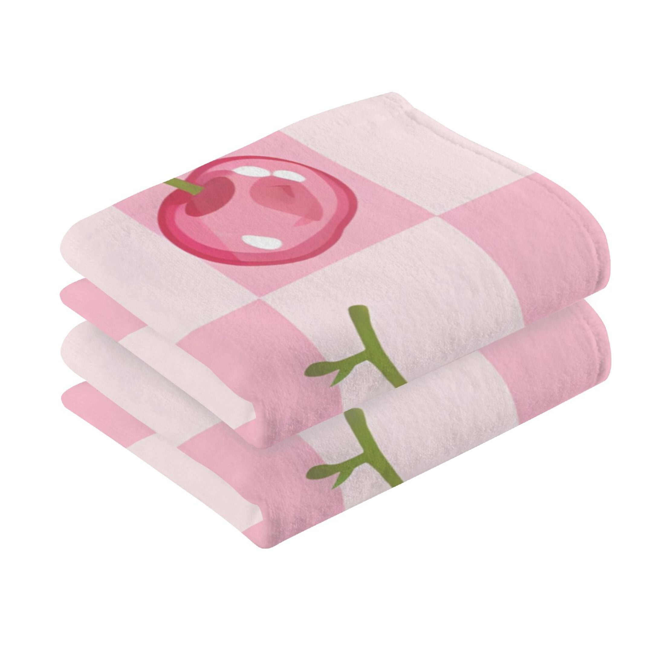 Cherry on Gingham Check 2 Pcs Hand Towel Set Cotton Absorbent Soft Face Towels Bath Towels for Bathroom Kitchen Shower Hotel Decor 16"x28"