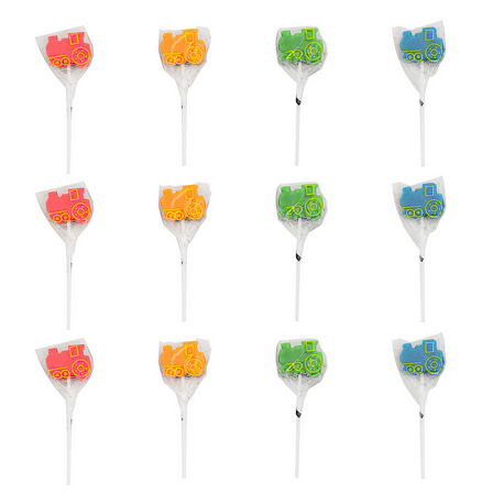 Train-Shaped Lollipops – 12 Ct., 7 oz. Red, Orange, Blue & Green Suckers, Individually Wrapped, Dairy-Free