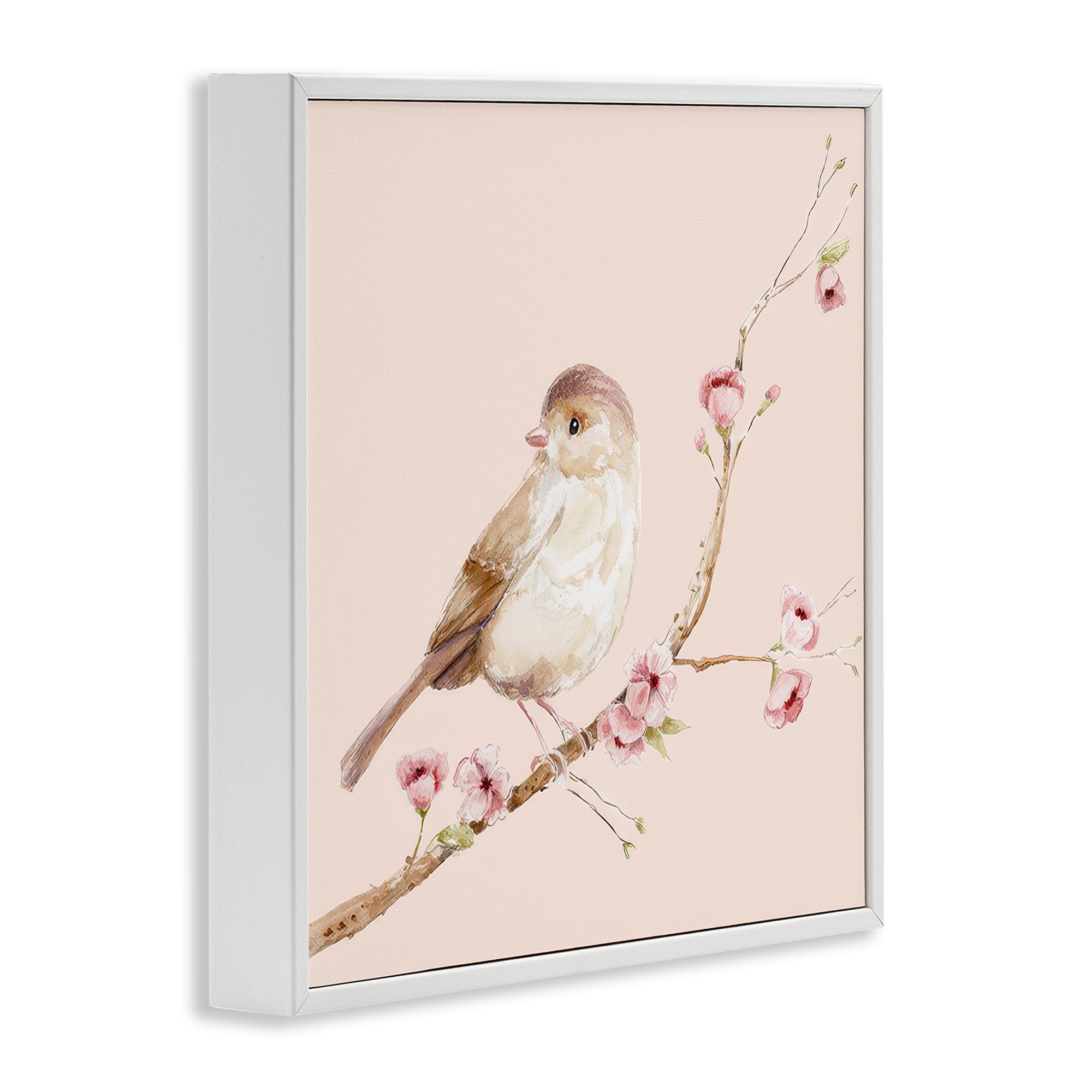 Sweet Brown Bird Perched White Framed Giclee Art, design by Lisa Wehmeyer