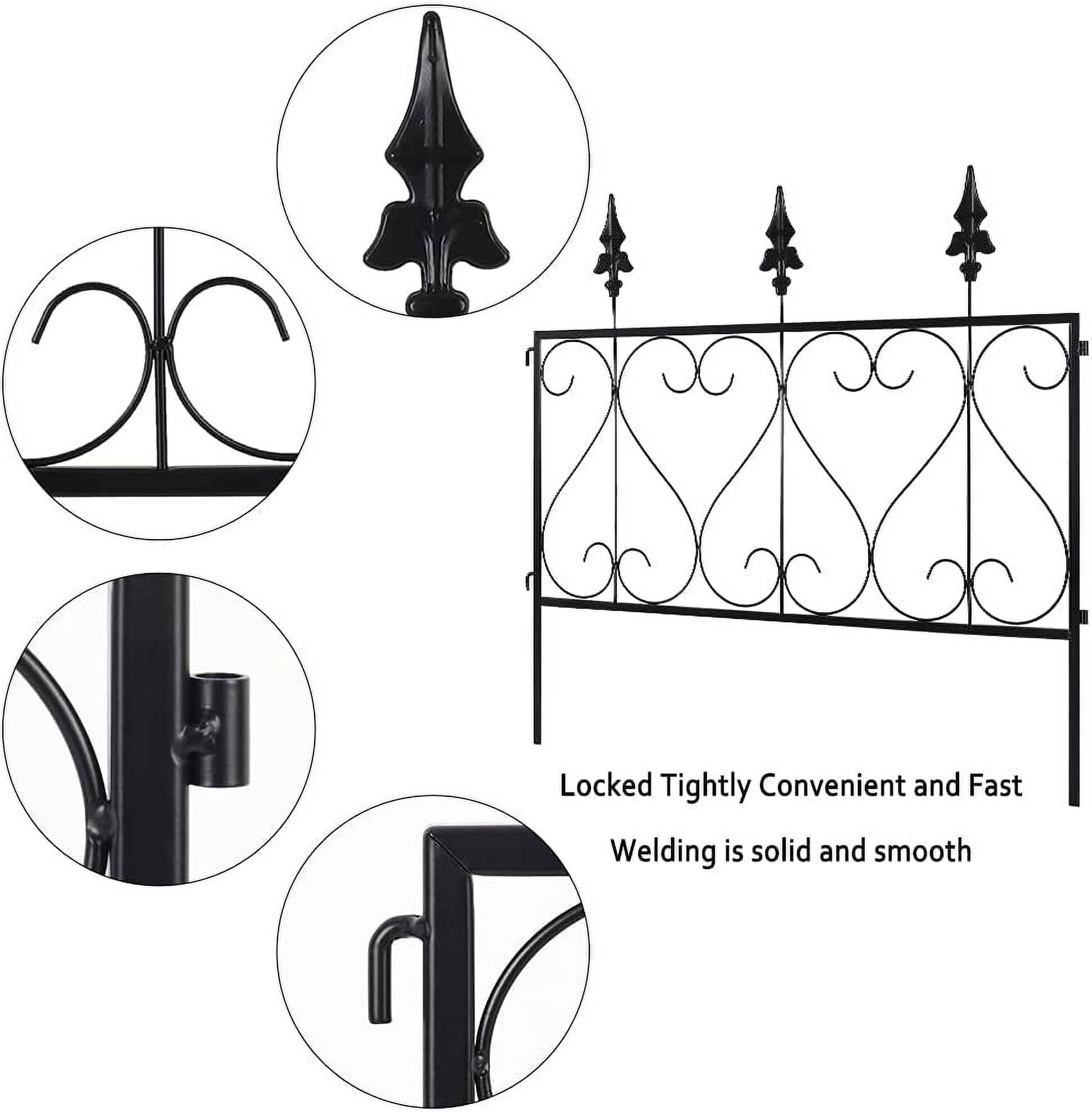 Oumilen Outdoor Decorative Garden Fence 24in x 24in Black Coated Metal, Set of 5