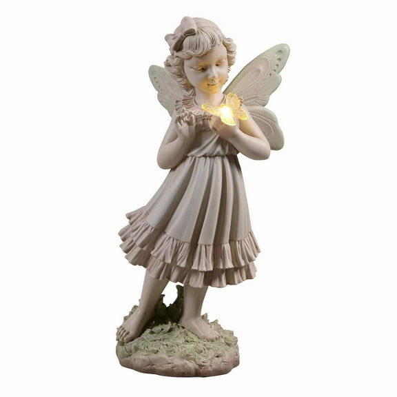 Hi-Line Gift Ltd. Girl Holding Butterfly Lighted Garden Statue Solar Powered LEDs