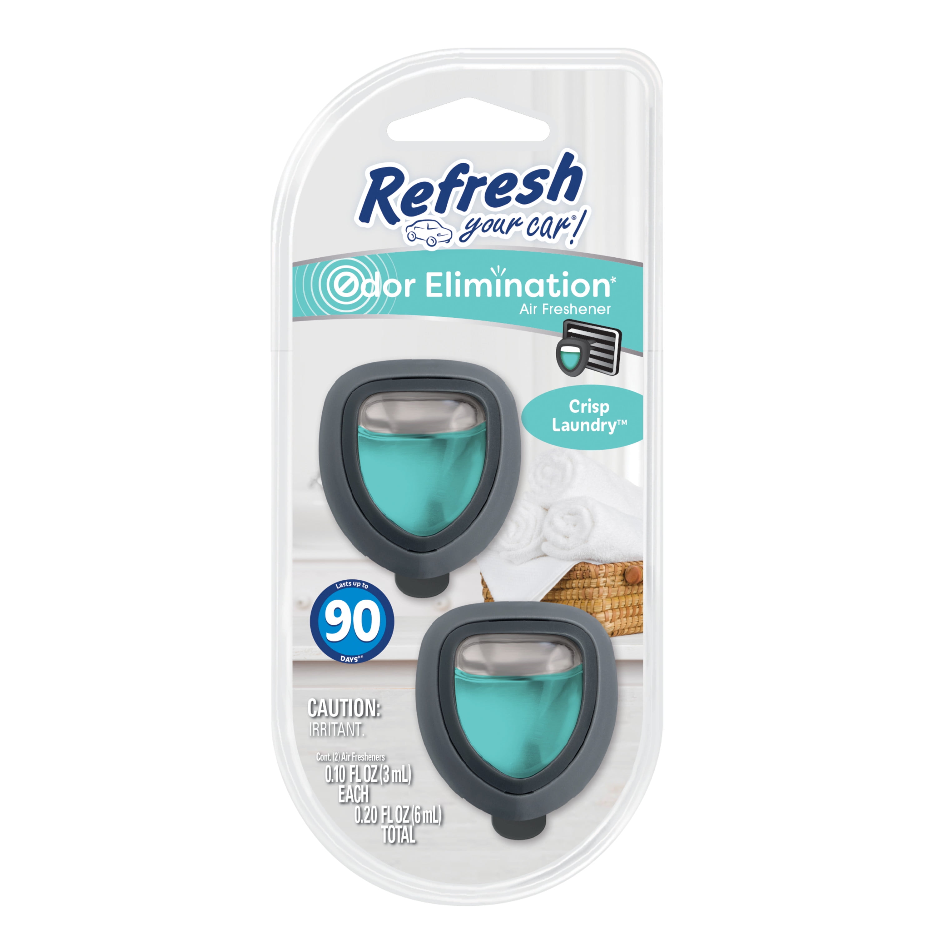 Refresh Your Car! Mini Diffuser Air Freshener (Crisp Laundry Scent, 2 Pack)