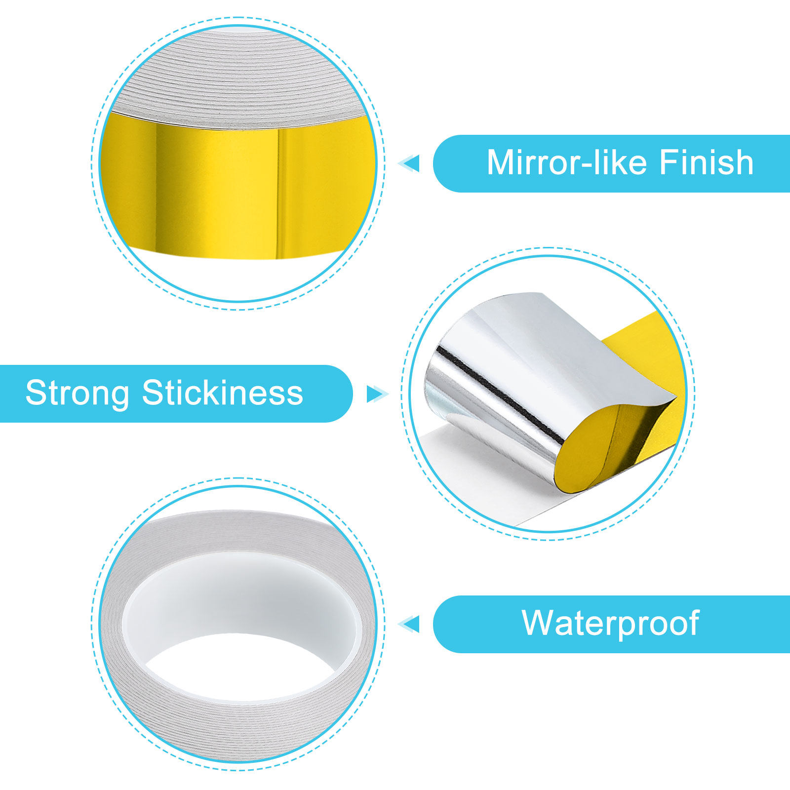 Uxcell Metallic Tape, 1.38 in x 164 ft Self Adhesive Metalized Polyester Film Tape Waterproof Shiny Washi Tape for Walls Graphic Arts Gifts Wrapping Crafts Decoration, Gloss Gold