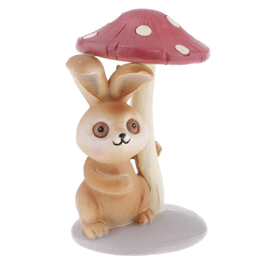 Cute Resin Mushroom Rabbit Figurine Desk Ornament Children Toys Xmas Gift 