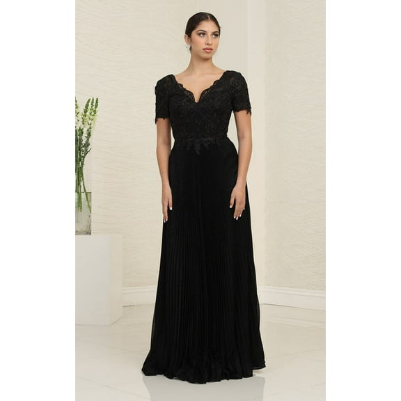 May Queen MQ1902 Juniors Womens Short Sleeve Pleated Formal Gown