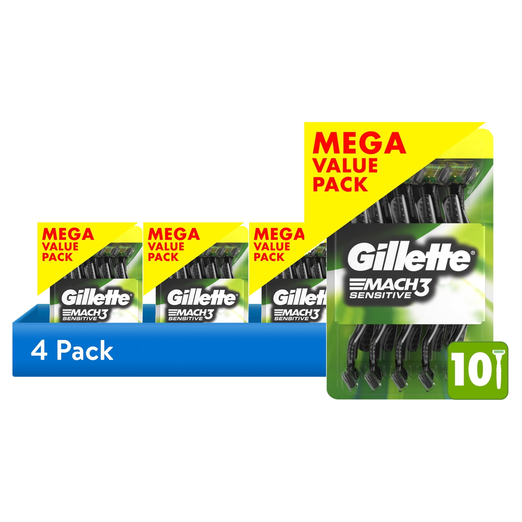 (4 pack) Gillette Mach3 Sensitive Men s Disposable Razors 10 Count