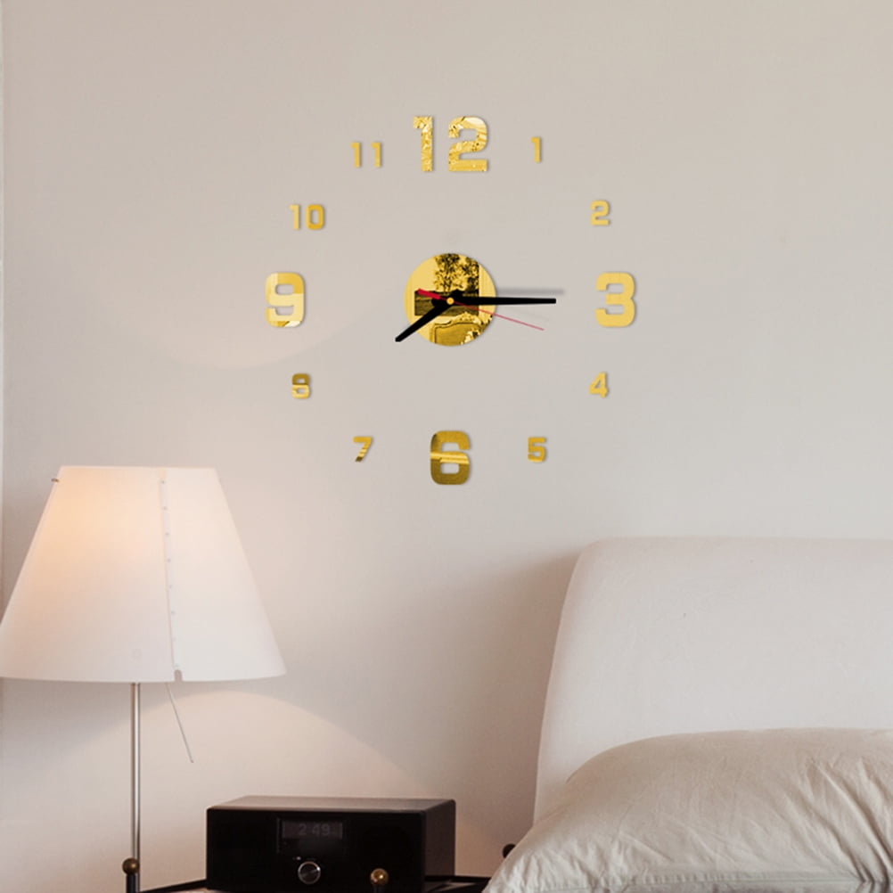 WHAMVOX 11 . 8 in Golden Acrylic Wall Clock, Silent Adhesive Modern Art Decorative Clock for Living