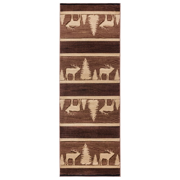 United Weavers Cottage Area Rug 2055 41750 Deering Brown Banded Rows 2' 7" x 7' 4" Rectangle