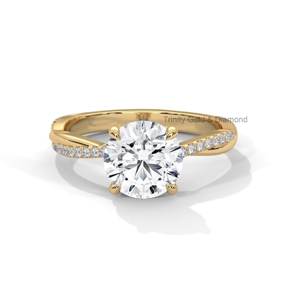 Round Cut 2TCW Moissanite Diamond Wedding Ring 14K Yellow Gold Plated