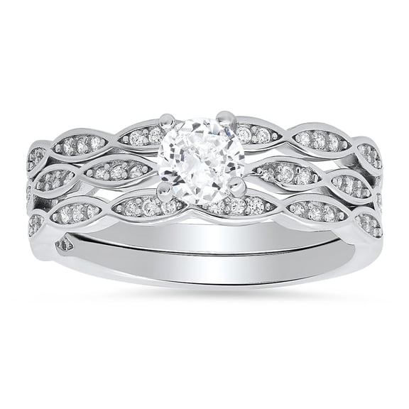 925 Sterling Silver Diamond CZ 3pc Stackable Ring Set
