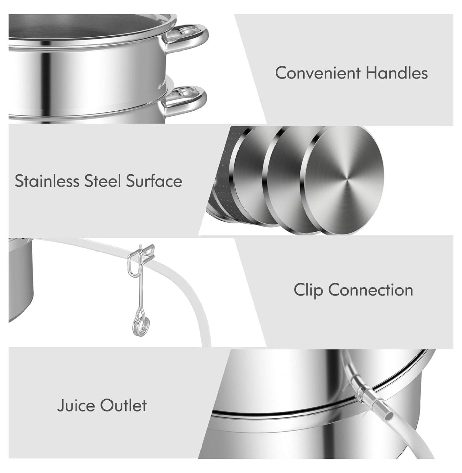 11-Quart Juicer Stainless Steel, Steamer Extractor Pot for Fruit Vegetable Canning with Tempered Glass Lid, Hose, Clamp, Loop Handles, Silver