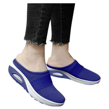 Dakaela Mules Clogs for Women Summer Air Cushion Platform Slip on Mesh Sneakers Beach Slippers Walking Shoes