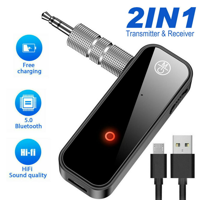 Bluetooth 5.0 Adapter 3.5mm Jack Aux Reciever, 2-in-1 Wireless Transmitter  & Receiver for Streaming Audio of TV, PC, Speaker, Headphones, Car, Home