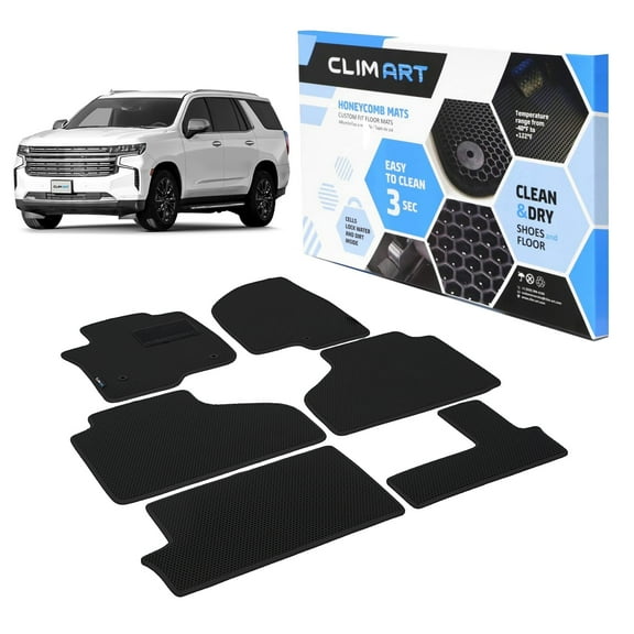 CLIM ART All-Weather Car Floor Mats Compatible with Chevrolet (Chevy) Tahoe 2021-2026, Custom-Fit Heavy-Duty Floor Liners for Cars & SUVs, Car Accessories for Men & Women, Black - FL011621216
