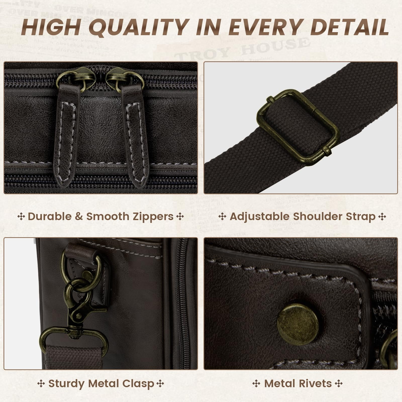 RAINSMORE Mens Laptop Bag 16 Inch Leather Briefcase Vintage Messenger Bag for Men Large Crossbody Shoulder Office Computer Bag Retro College Satchel Bag for Work, Business,Travel,Coffee