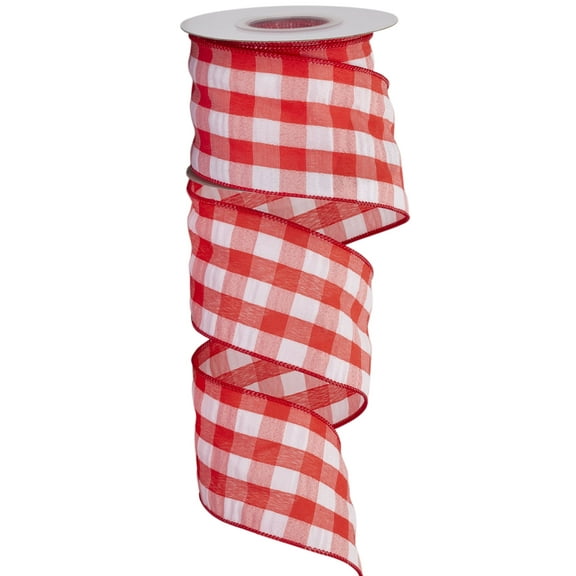 Joycrosso 2-1/2 Inch Bubbled Check Ribbon, 10 Yards Red and White Wired Edge Ribbon for Gift Wrapping, Crafts, Wreaths, Garlands, Weddings and Christmas