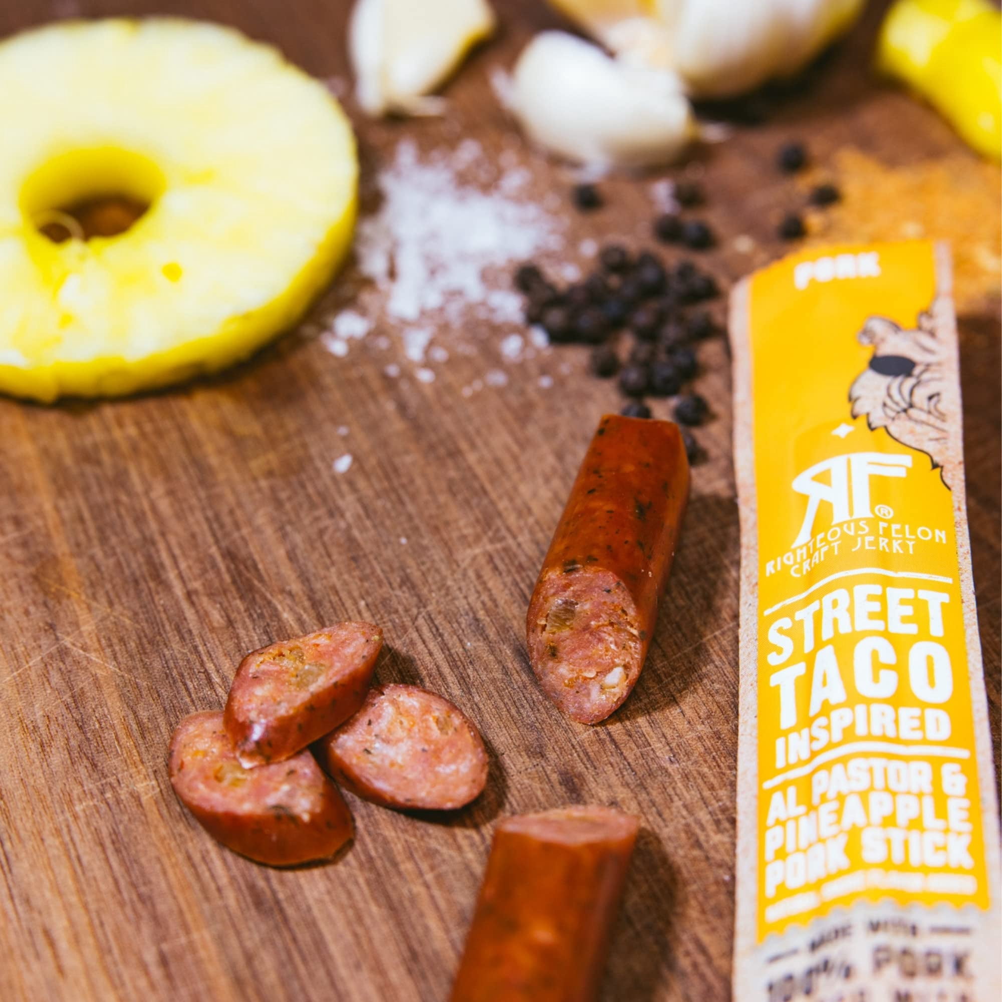 Righteous Felon Mini Pork Sticks, Healthy High Protein Kids Snack, Low Sugar, Street Taco, 24 Ct