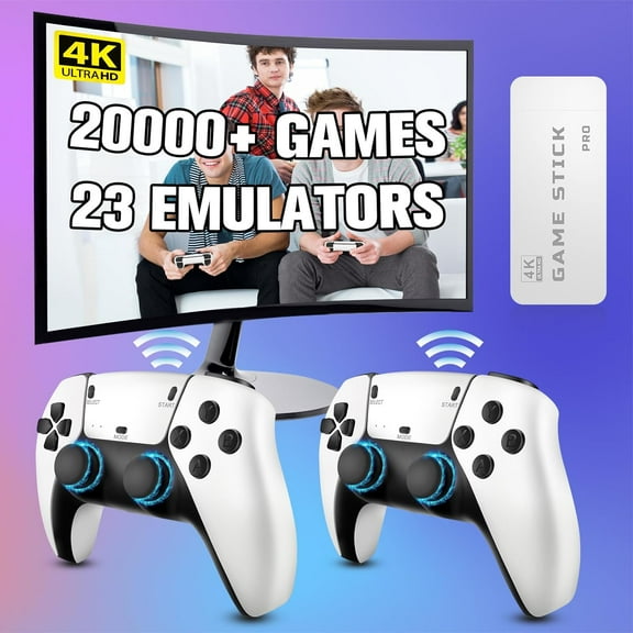 Retro Game Console, 64G 20000  Games Nostalgic Game Stick, 4K HD Output, Retro Games TV Stick with 23 Emulators, Dual 2.4G Wireless Controllers, Nostalgic Gift for Family, Friends, and Children